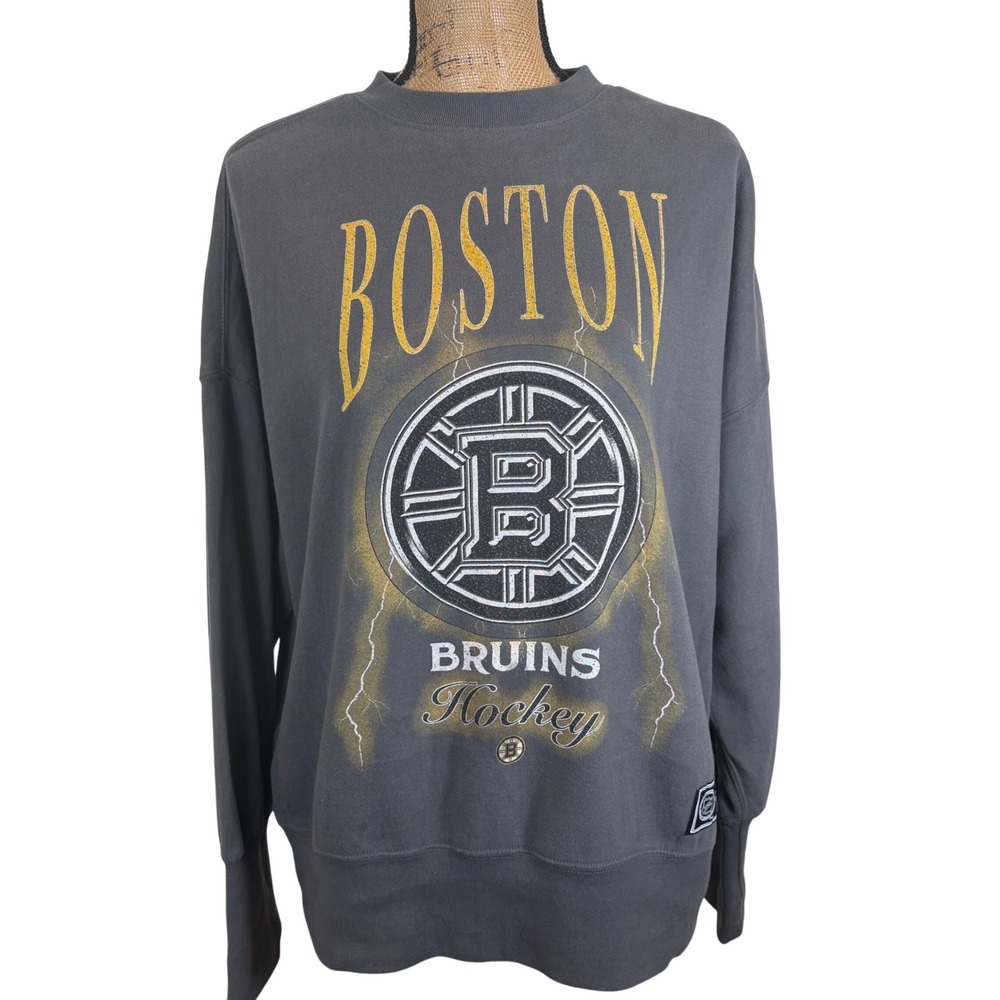 Mitchell & Ness Boston Bruins NHL Charcoal Lightweight Crew 4.0 Sweatshirt Large